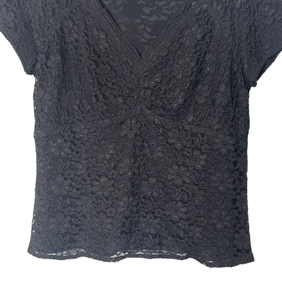 Talbots VTG Black Lace V-Neck Pullover Blouse Size 14 Short Sleeve Zip Lined NEW - Picture 3 of 12